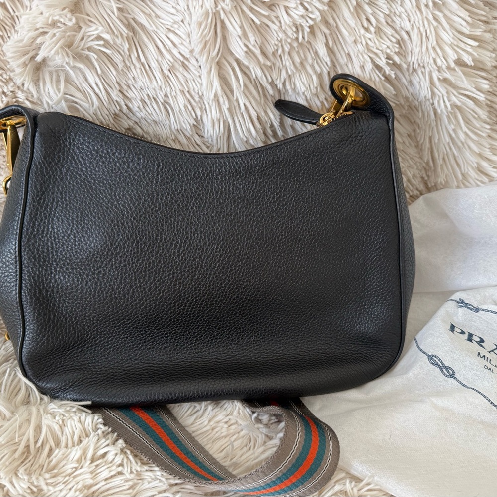 Prada Black Pebbled Leather Shoulder Bag Phenix Vitello - Picture 2 of 8